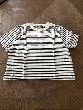 J. Crew White and Navy Striped Short Sleeve Tee